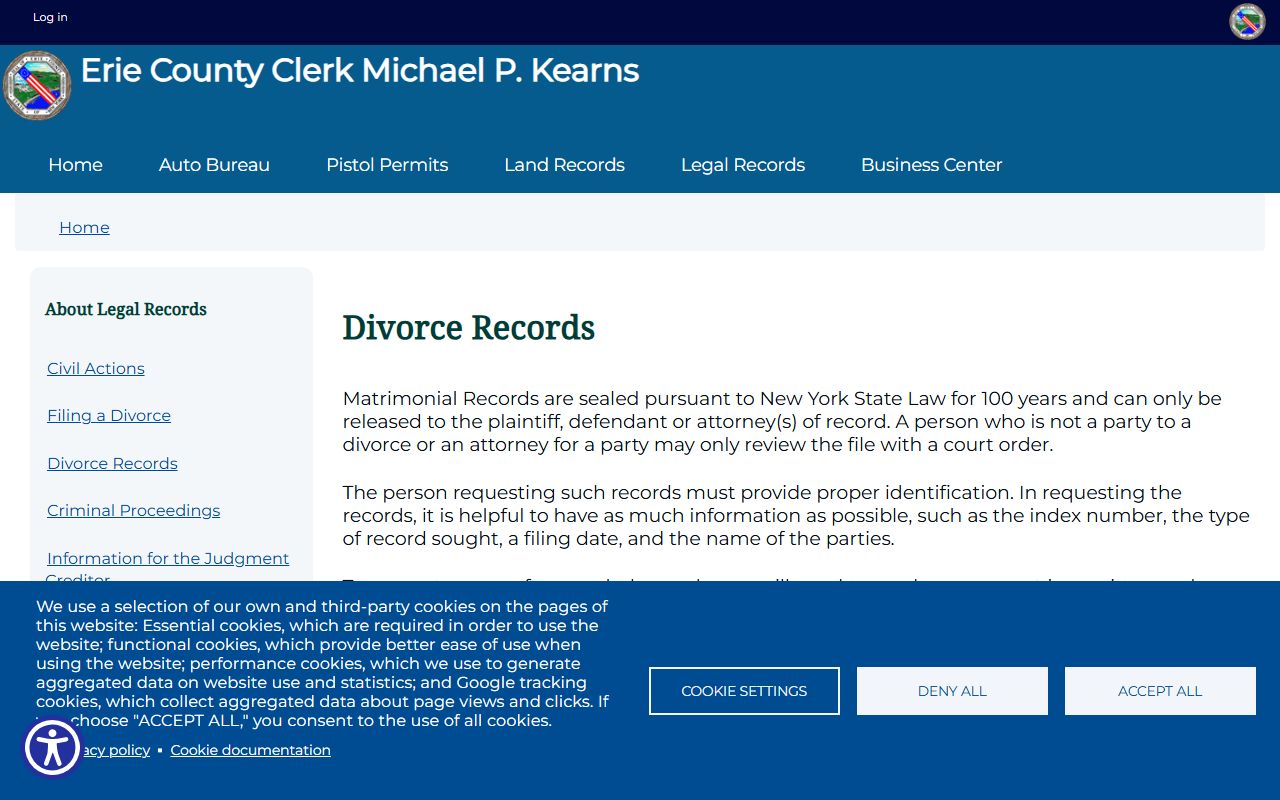 Buffalo dissolution of marriage records from Erie County Clerk Actions and Proceedings page