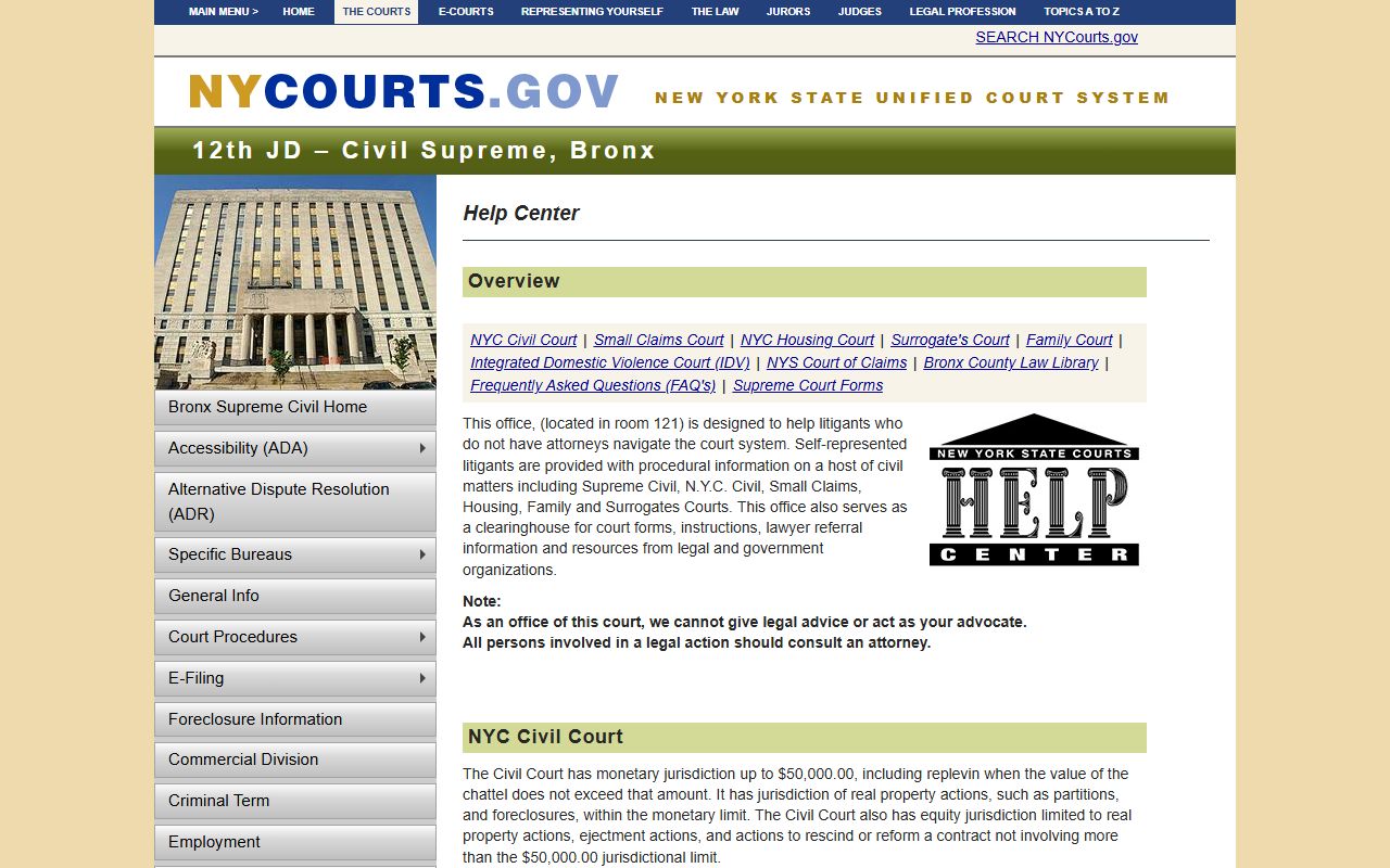 Bronx County Matrimonial Clerk dissolution of marriage resources page
