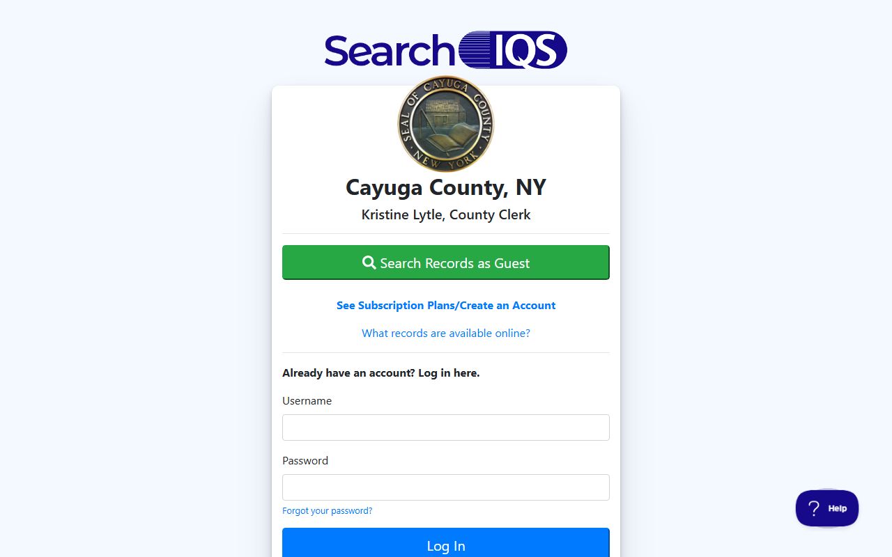 Cayuga County SearchIQS online portal for dissolution of marriage record searches