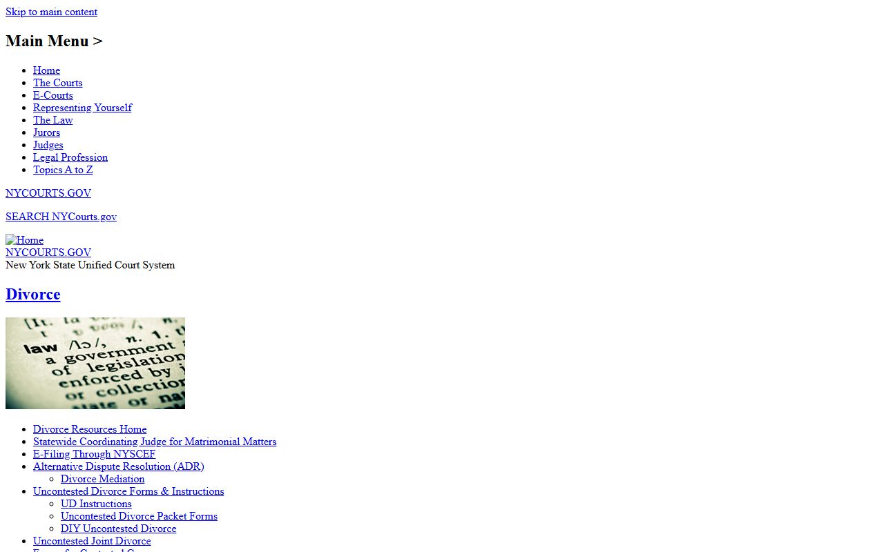 New York Courts divorce forms page for Chenango County dissolution of marriage cases