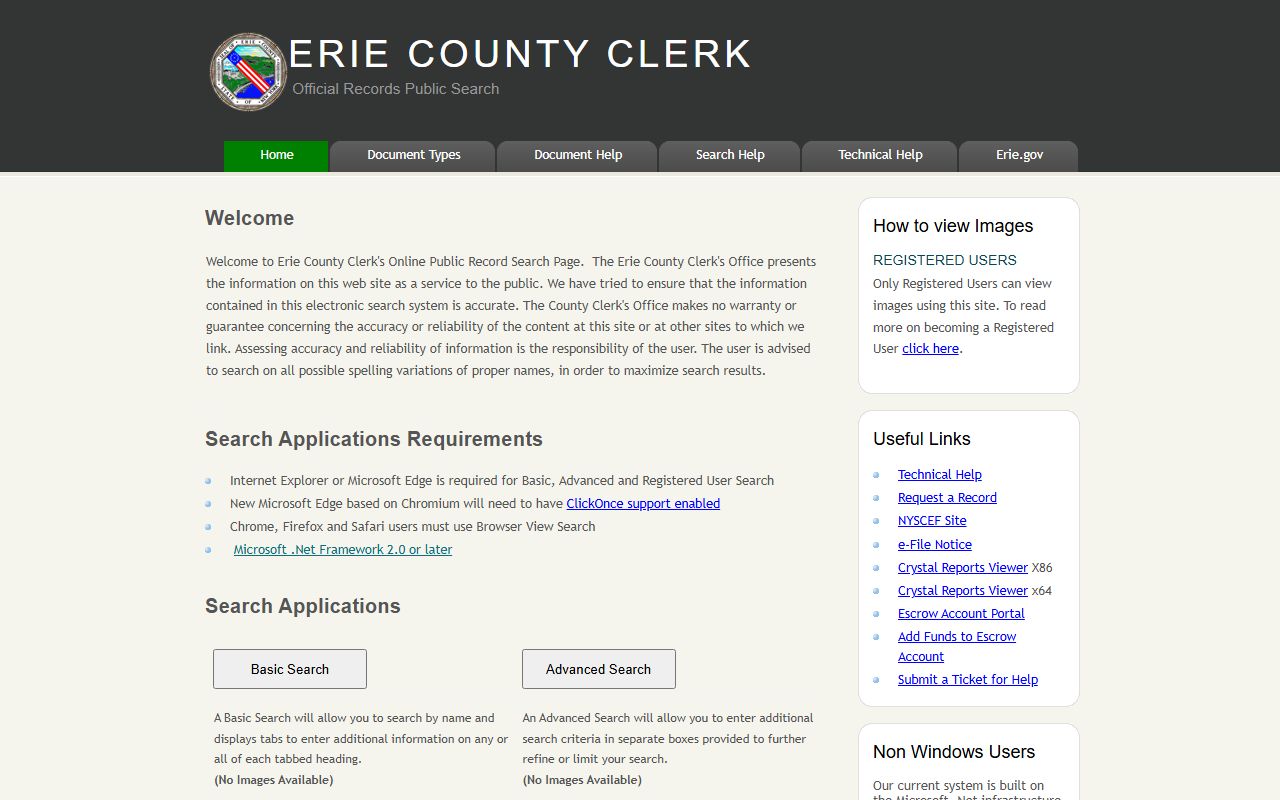 Erie County Clerk RecordsNG online search portal for dissolution of marriage