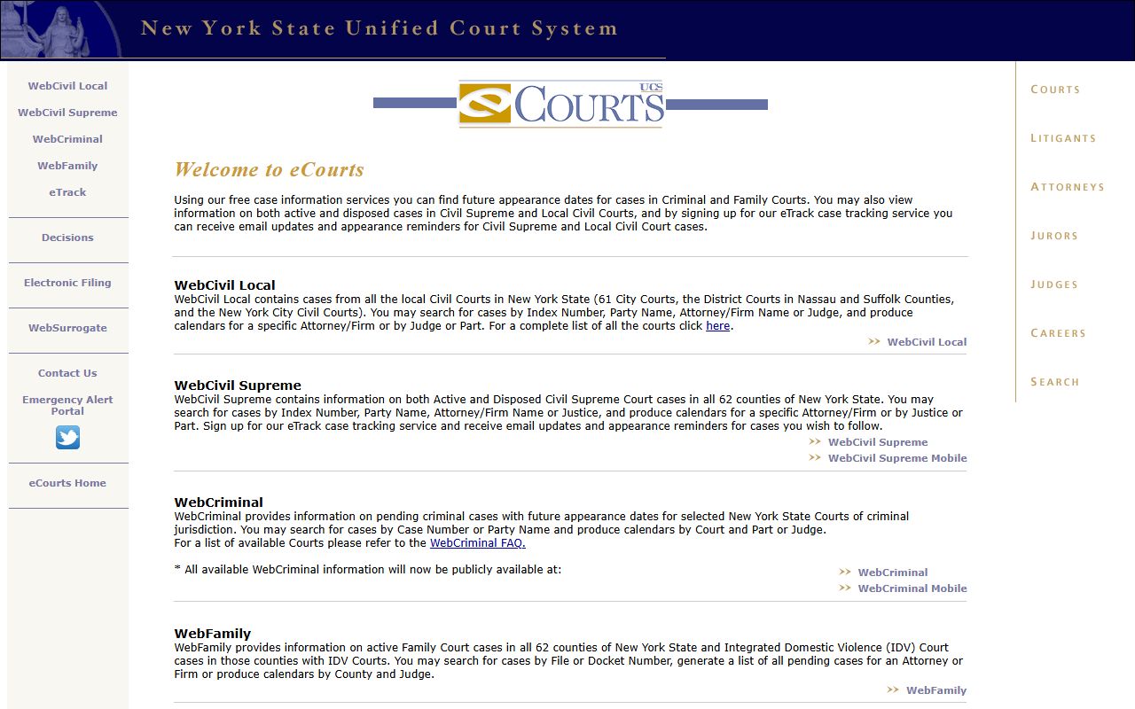 eCourts case search portal for Kings County Brooklyn dissolution of marriage records