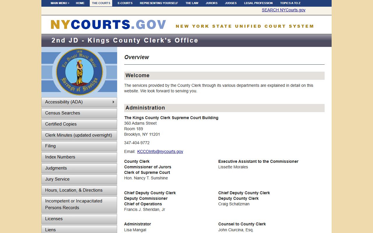 Kings County Clerk's Office website for Brooklyn dissolution of marriage records