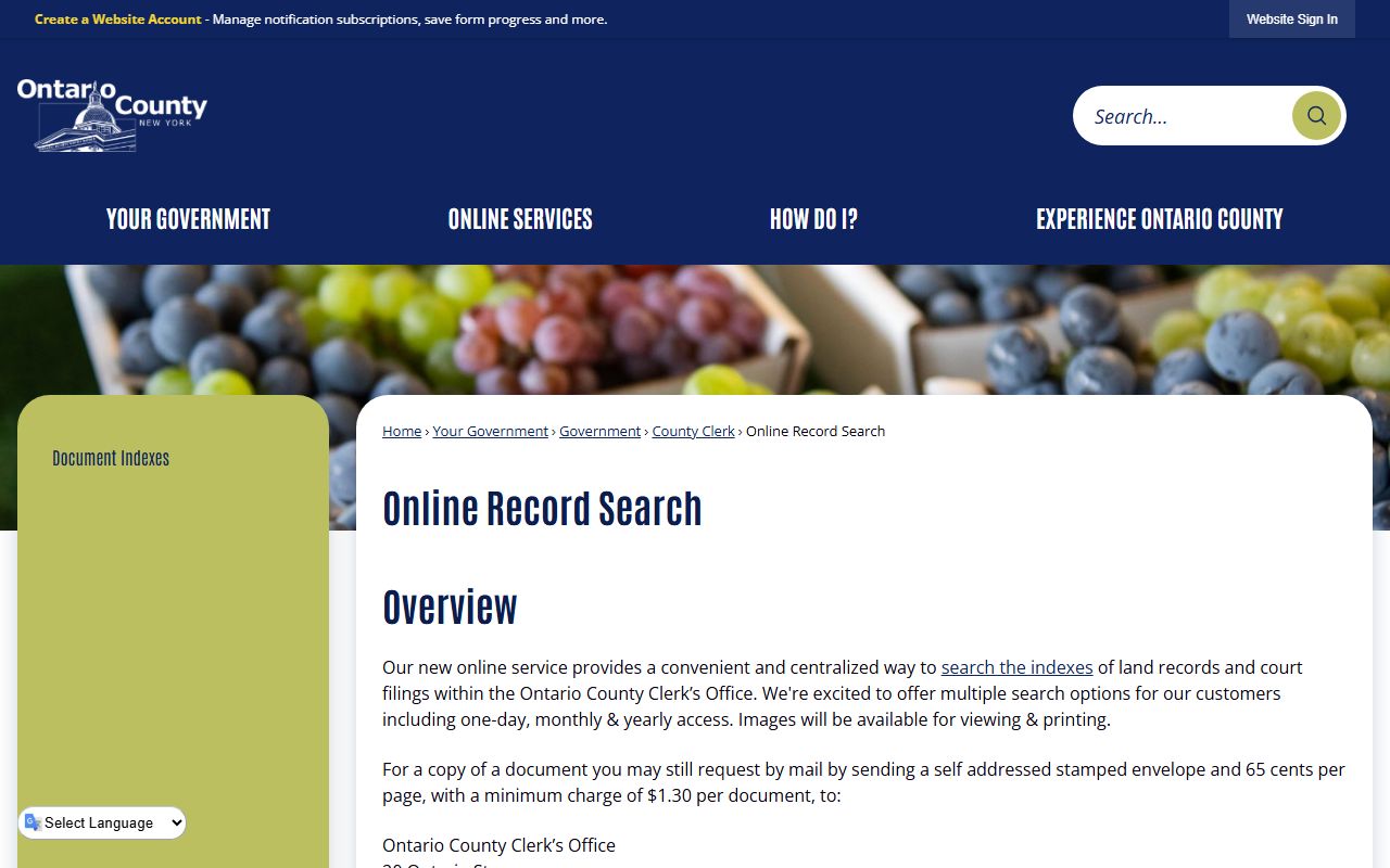 Ontario County online record search for Ontario County dissolution of marriage records