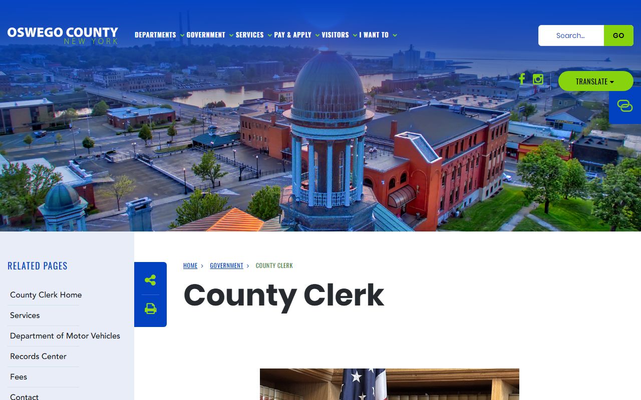 Oswego County Clerk's Office website for Oswego County dissolution of marriage records