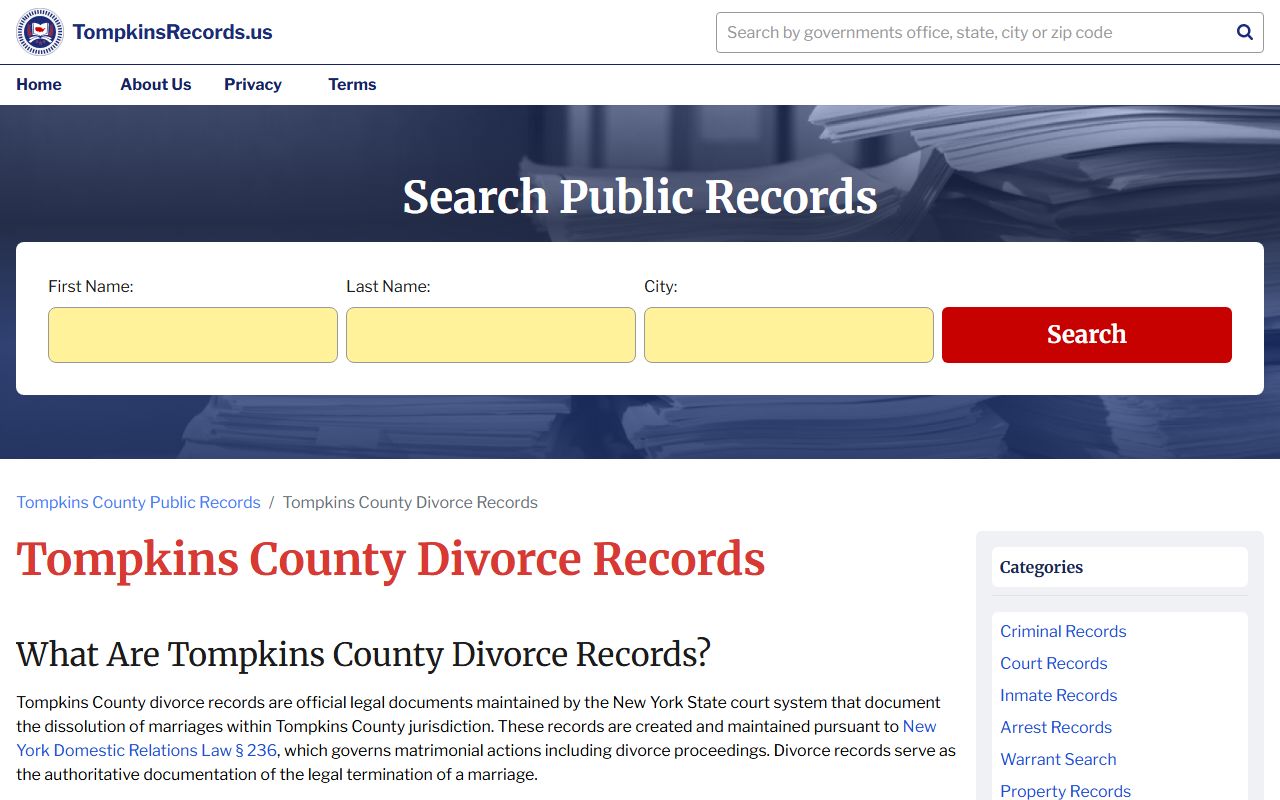 Tompkins County divorce records information and dissolution of marriage details